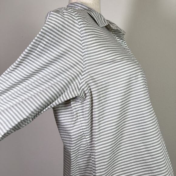 Garnet Hill Button Up Shirt Women's 8 Organic Cotton Striped White/Grey Collared - Picture 8 of 15